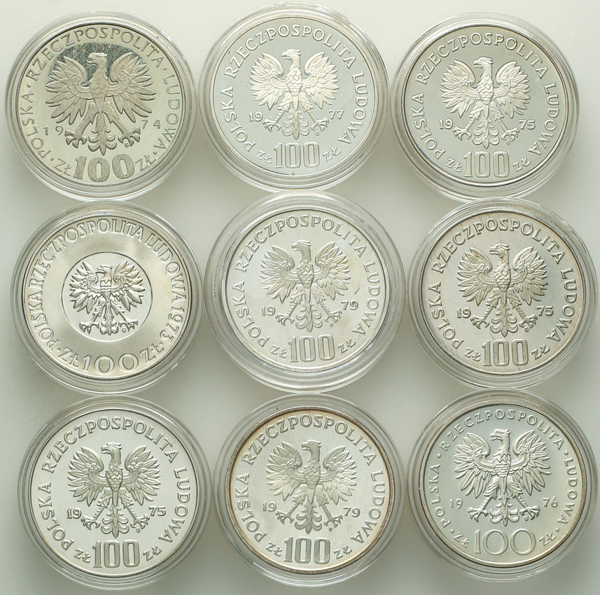 PRL. 100 złotych 1973-1979, zestaw 9 sztuk